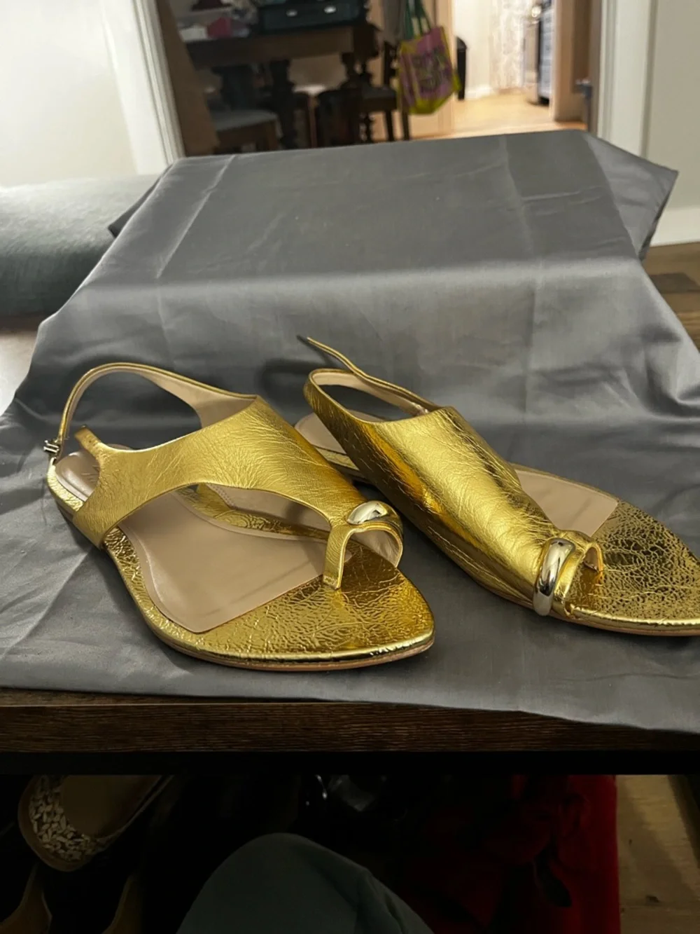 27 EDIT Metallic Gold Slingback Open-Toe Sandals - Picture 2 of 3